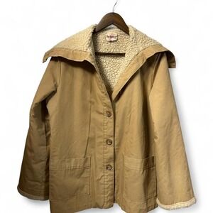 Womens true vintage 70s tan‎ and cream sherpa lined jacket 22" ptp